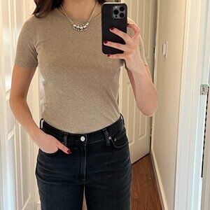 Everlane Lux Rib Crew T-Shirt S Heathered Tan